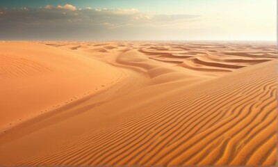 Rippled Orange Sand Dunes Under a Partly Cloudy Sky