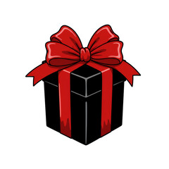 Obraz premium Isolated Gift Box Illustration With Red Bow and Ribbon on Black Background