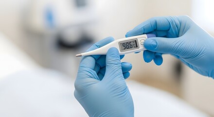 Medical Professional Checking Patient's Temperature with Digital Thermometer