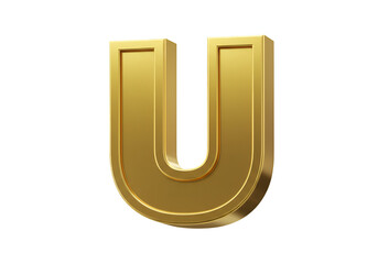 Isolated Golden Letter U 3D Render on Transparent Background