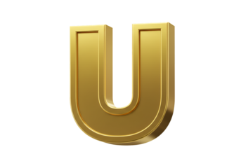 Isolated Golden Letter U 3D Render on Transparent Background