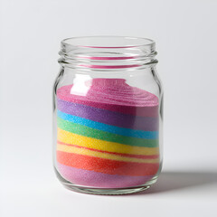 Rainbow Glitter Sand In Glass Jar On White Background Photo