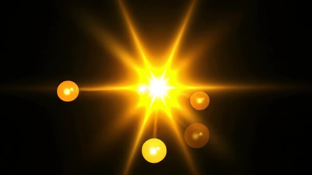 A vibrant, starburst-like burst of golden light radiates from a central core, framed against a backdrop of deep blackness. 