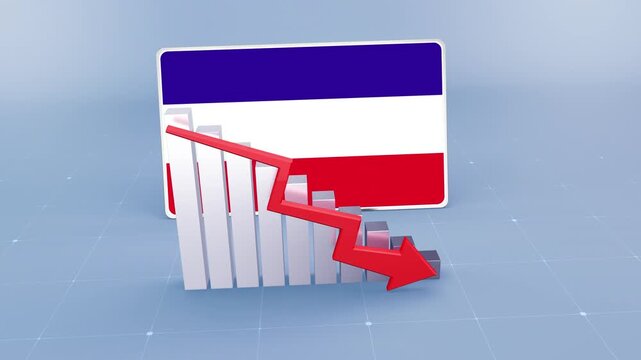 Los Altos Country Flag and Bar Chart Graph Showing Decreasing Values a Red Arrow Economic Crisis Concept