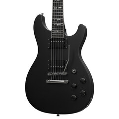 Realistic 3D Illustration of a Black Electric Guitar Isolated on Transparent Background