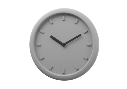 Isolated Gray 3D Rendered Wall Clock on Transparent Background