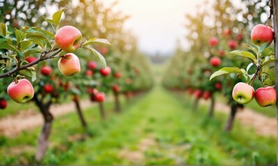 Sunlit Apple Orchard with Ripe Red Apples