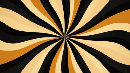 A symmetrical design of black, orange, and beige stripes radiating outwards from the center.
