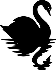 Swan Reflected in Water Forming Heart - Romantic Bird Silhouette With White Background 