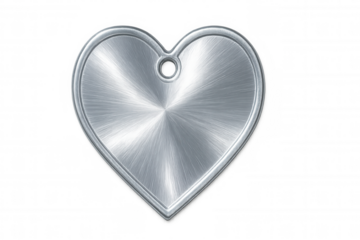 Metallic heart pendant hanging, silver brushed finish, centered white background