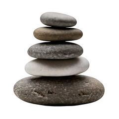 Pebble stones stacked, isolated white and transparent background.