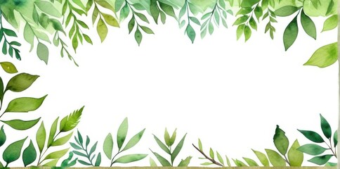 Fototapeta premium Watercolor Green Leaves Frame on White Background