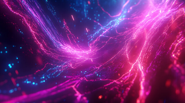 Mesmerizing neon energy waves flow through abstract digital cosmos, vibrant and dynamic.