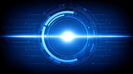 Obraz premium Futuristic abstract technology background concept with glowing blue circles and connecting lines representing a digital network communication grid and complex data visualization system.