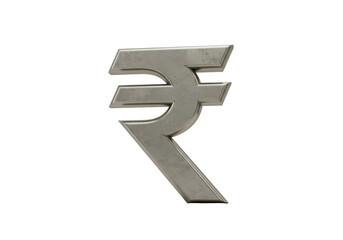 Isolated Metallic Rupee Symbol on Transparent Background