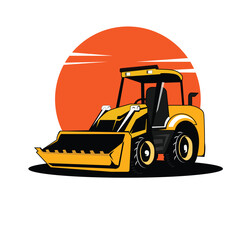 A simple bulldozer with a classic style. As logo or visual material