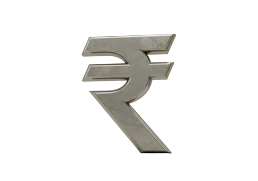 Isolated Metallic Rupee Symbol on Transparent Background