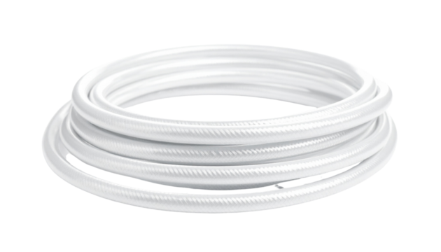 3D render of a coiled white wire or cable, isolated on a white background