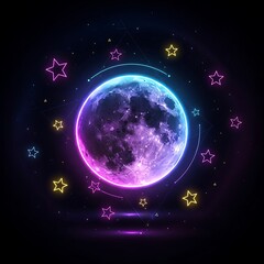 Obraz premium Neon moon with stars