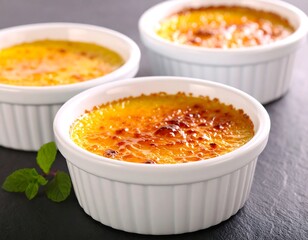 Creamy, golden cr?me br?l?e desserts