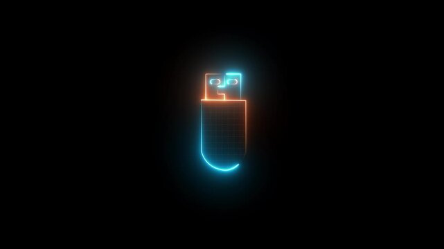 Glowing pendrive neon icon in flat design style, usb memory stick symbol for storage, data transfer, technology, and modern digital creative illustration