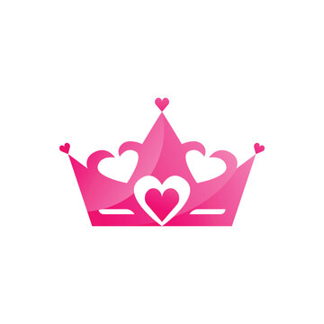 Pink Heart Crown Logo Design Isolated on White