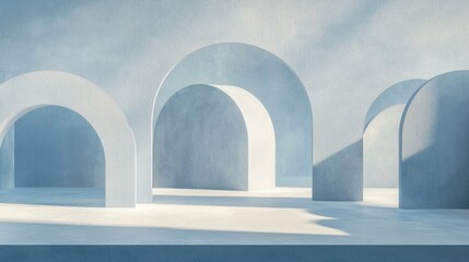 Fototapeta premium A minimalist white room with a blue floor and white walls.