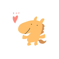 ハートとかわいい笑顔で喜ぶ馬のキャラクター　2026 正月素材　感謝・好き・幸せ