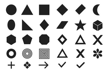 Collection of various geometric shapes in black and white