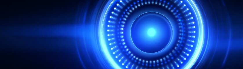 Mysterious and abstract digital art showcasing a brilliant glowing blue sphere of light emanating powerful energy from the exact center of a dark perfectly formed circular frame or vortex.