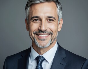 Smiling Businessman Portrait Headshot with Gray Background