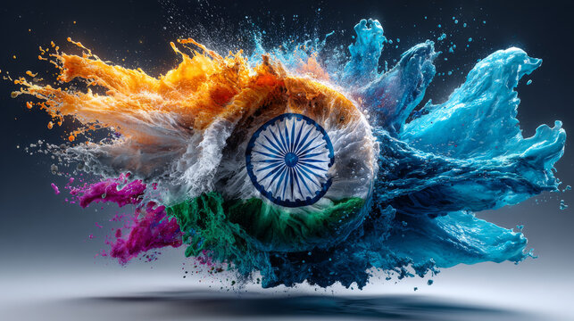 Happy Independence day India symbol. Vector label of celebration of Independence day in India isolated on white background. Vector illustration with Indian flag.