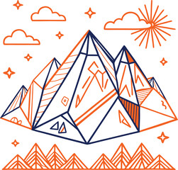 Mountain Landscape Line Art Illustration