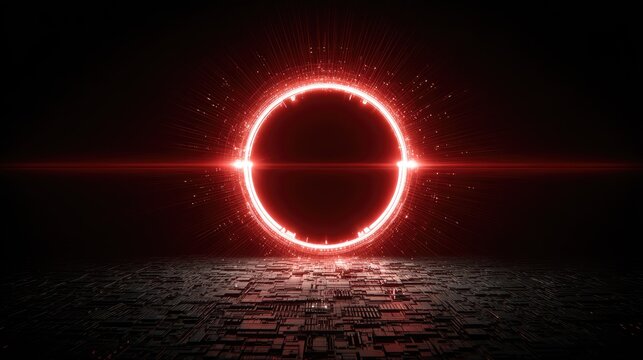 Glowing red ring portal on dark tech surface
