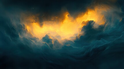 Naklejka premium A dramatic sky filled with clouds and a bright light source.