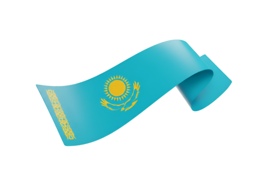 Kazakhstan Flag Waving Against Transparent Background National Symbol