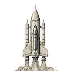 Obraz premium Rocket Illustration Launching Into Space Against Transparent Black Background