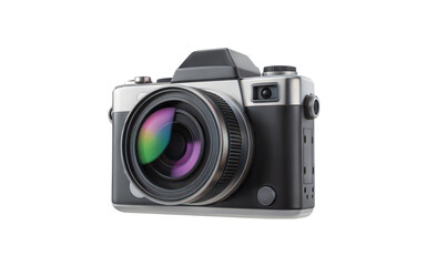 Fototapeta premium Retro style digital camera with lens reflection photography isolated on a transparent background.