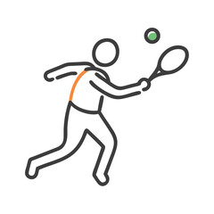 Tennis player icon hitting ball in outline style