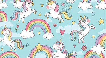 Cute unicorns and rainbows pattern