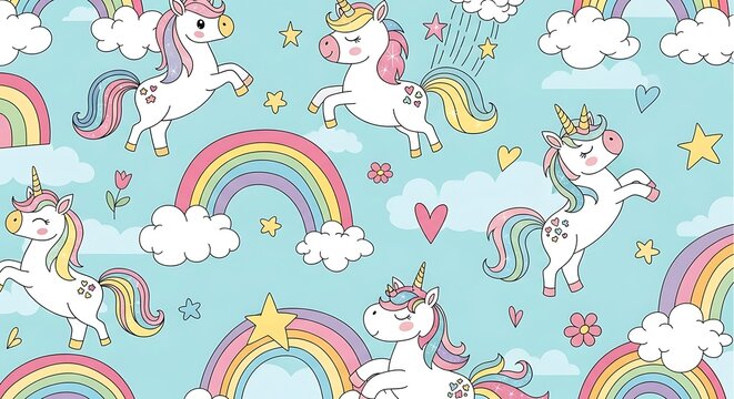 Cute unicorns and rainbows pattern