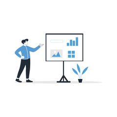 Office Worker Showing Report on Whiteboard Corporate Presentation.