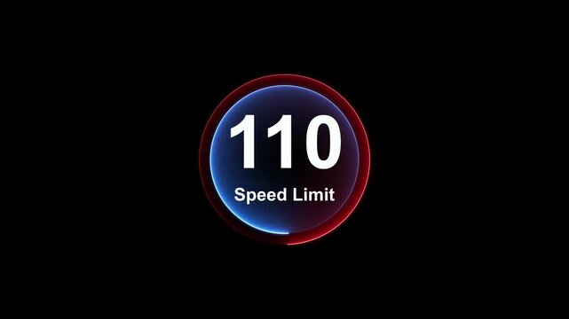 Dynamic speed limit 80 graphic with futuristic blue neon glow effect on a black background for presentations and technology. Road speed limit 80 mph sign board,circle neon line template. 4k