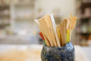 clay tools in a mug, pottery