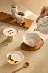 Nutritional products made from various Chinese grains, yam, medicinal herbs, hericium erinaceus and other medicinal herbs