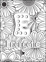 Floral alphabet coloring page 'e' energetic design for creative relaxation and mindfulness