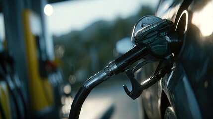 Fuel dispensing action at a gas station ultra realistic cinematic environment close-up viewpoint petroleum industry concept