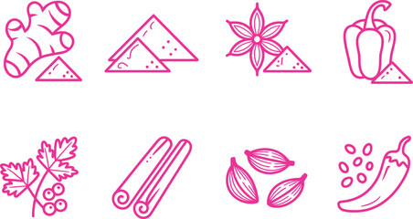Pink Spice Lineart, Ginger, Salt, Star Anise, Pepper, Parsley, Cinnamon, Cardamom, Chili