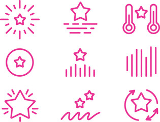 Pink Star Icons Set, Achievement, Ranking, Best Rating, Favorit, Sign, Thermometers