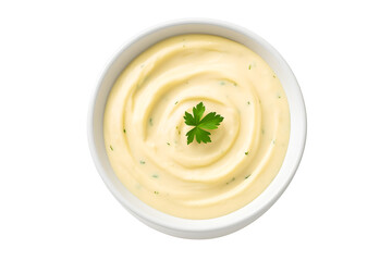 Thick Creamy White Sauce Served in a Ceramic Bowl with Fresh Parsley Garnish for Culinary Use